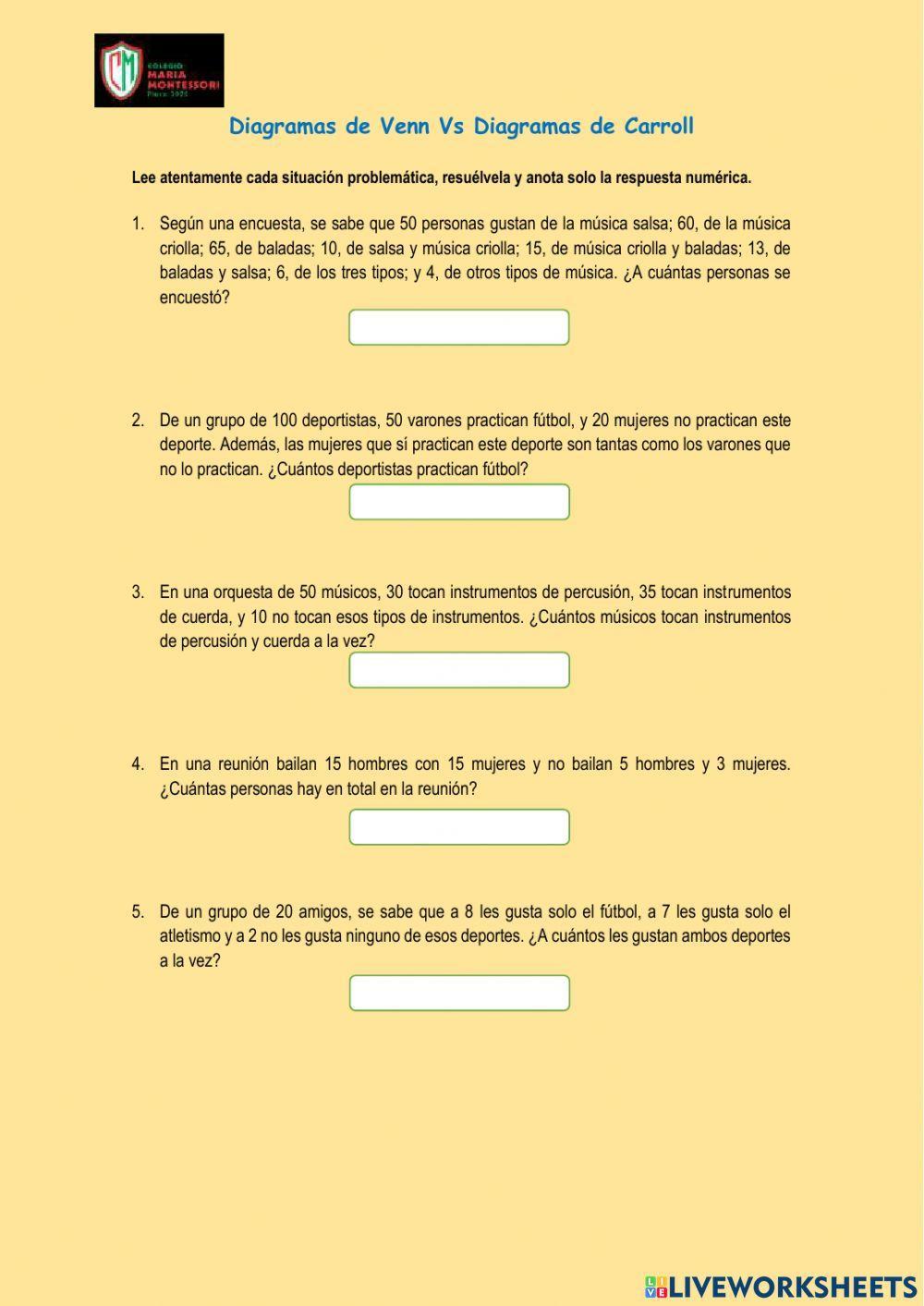 Diagramas de Carroll y de Venn - 2