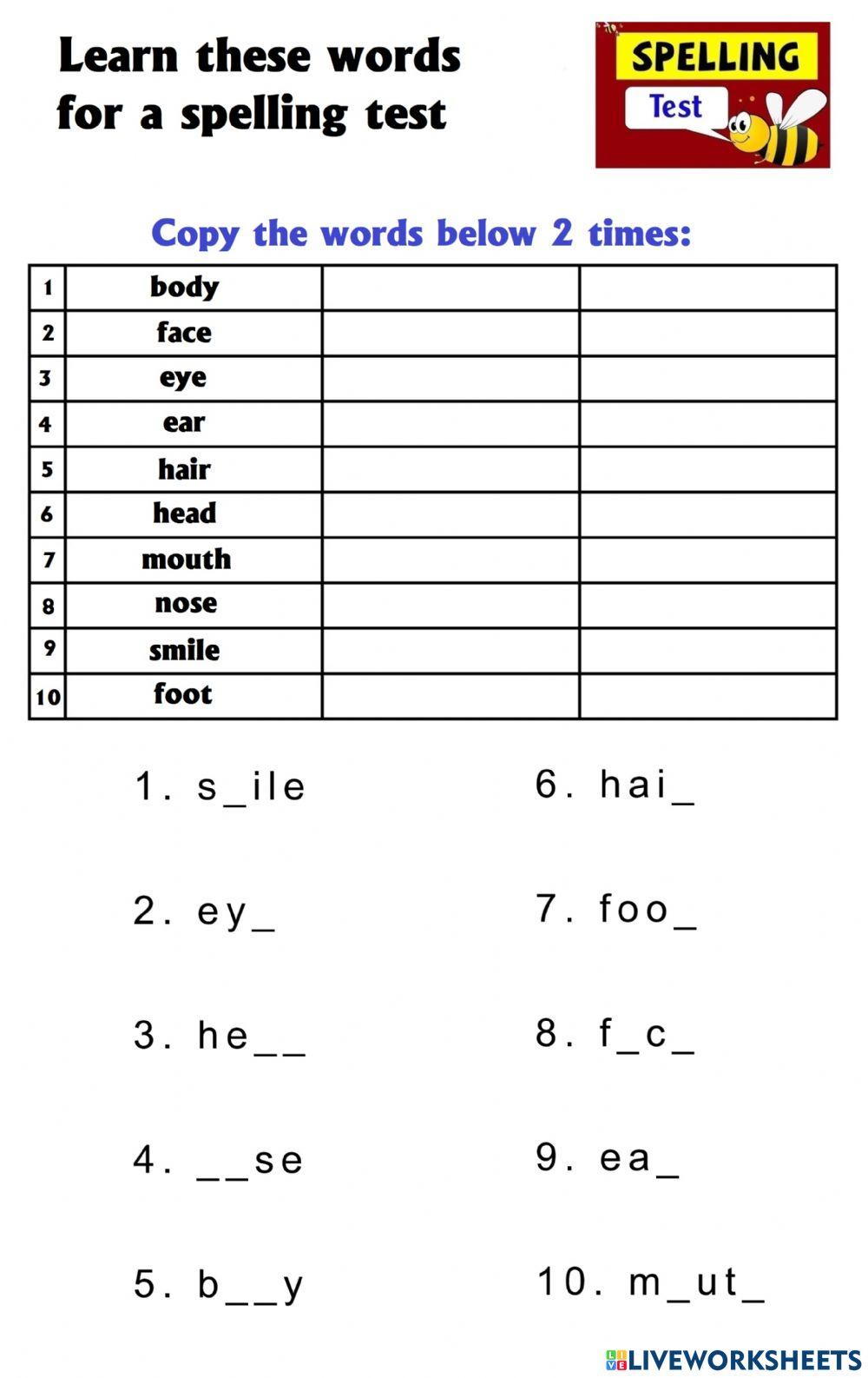 Spelling: Body Parts