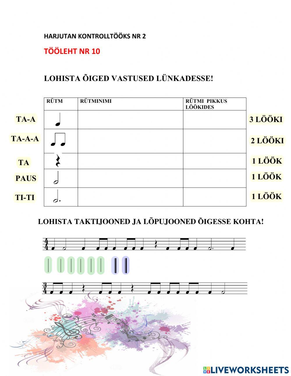 1. klass - rütmide kestvused