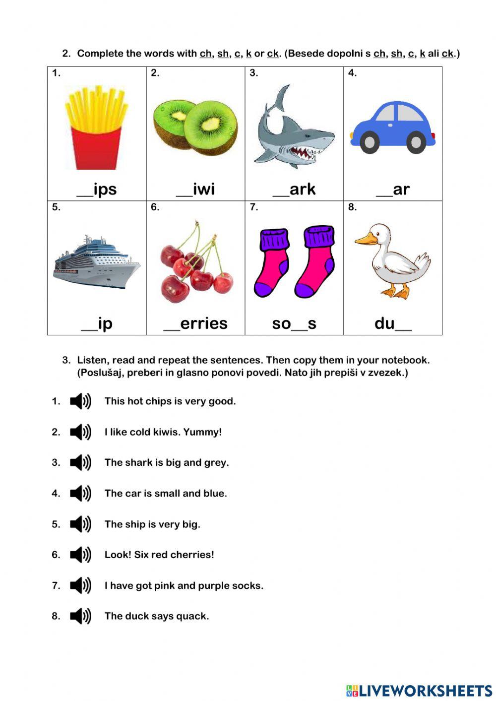 (t)ch, sh, c, k and ck