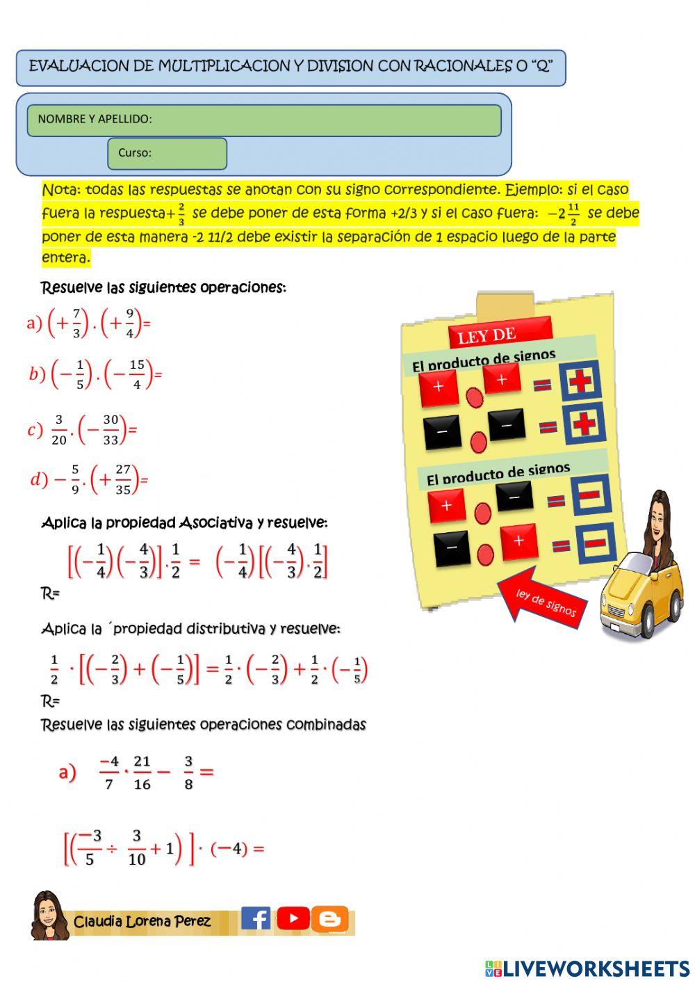 Multiplicación y división con racionales o -Q-