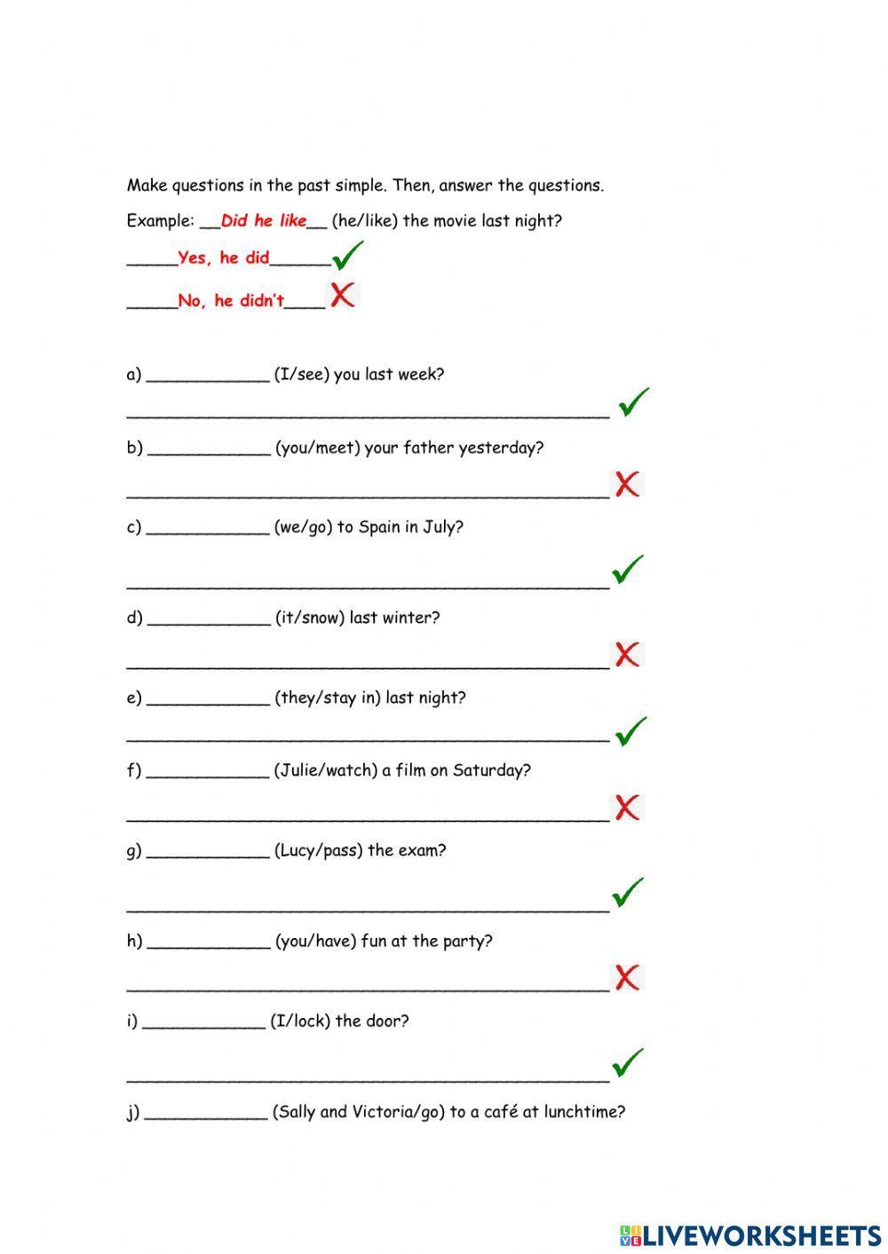 Yes or No questions in the past simple tense