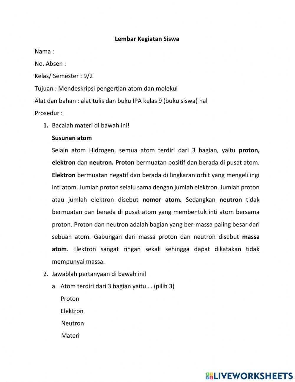 Atom dan Molekul Atom dan Molekul