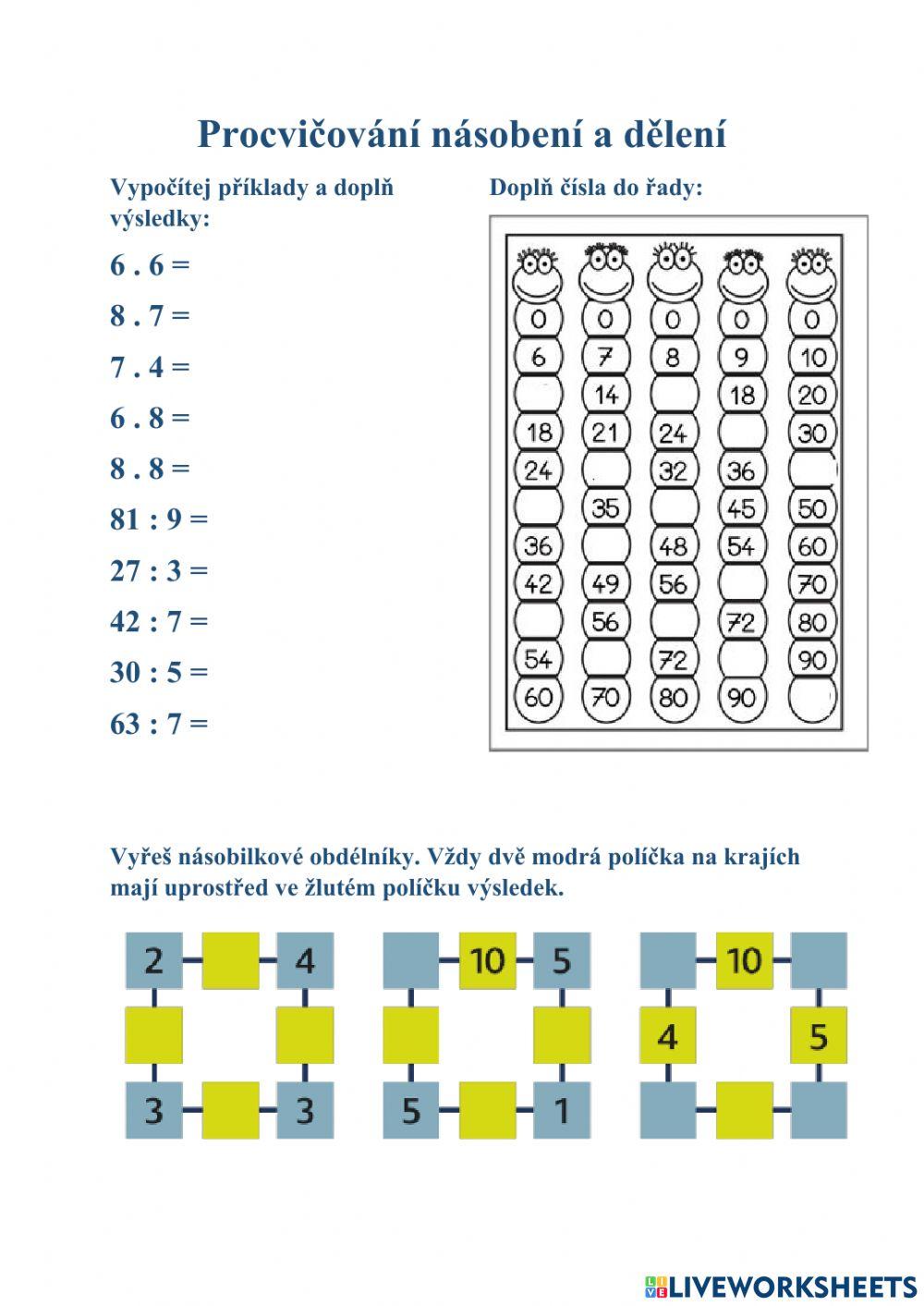 Procvičování násobení a dělení