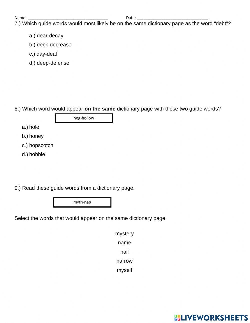 Guide Words Graded Assignment