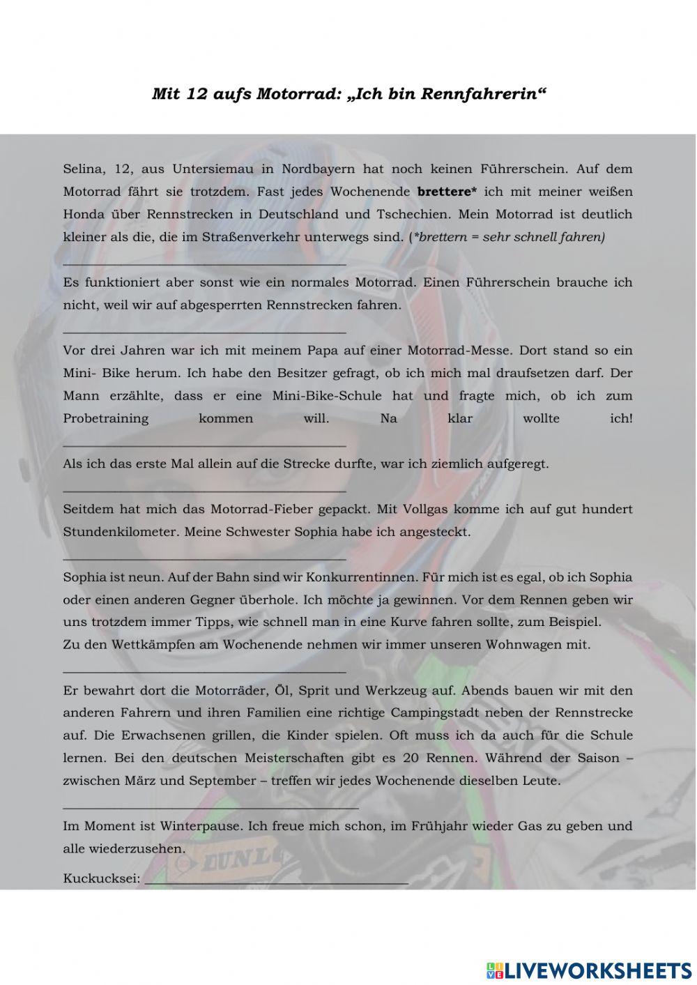 Mit 12 aufs Motorrad: „Ich bin Rennfahrerin“ (2018 május közép olvasás)