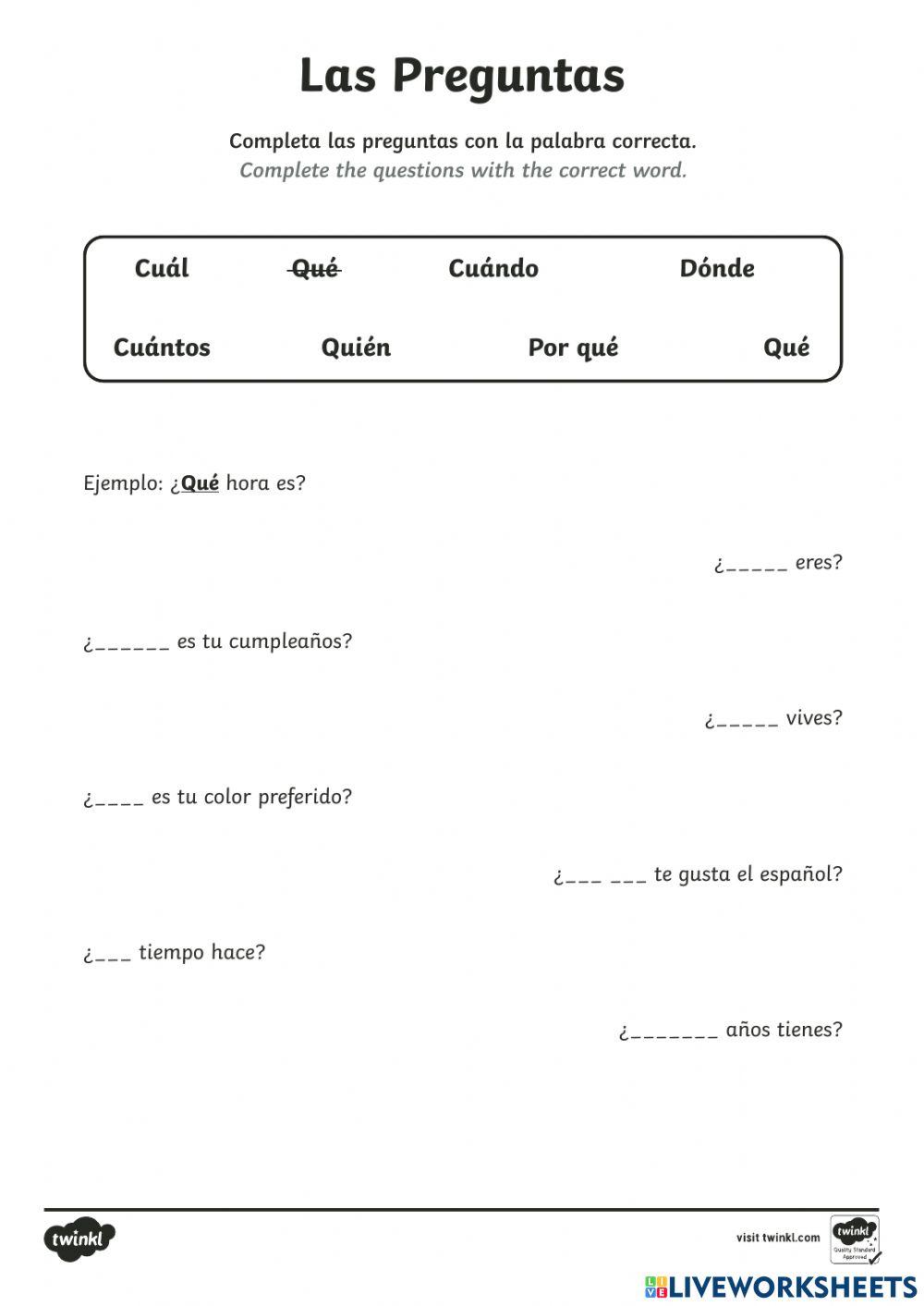 Question words spanish online exercise for Live Worksheets