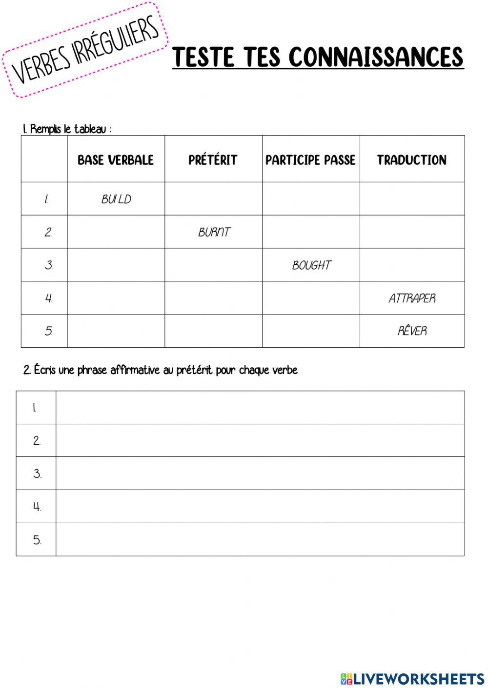 Verbes irréguliers BUILD-DREAM