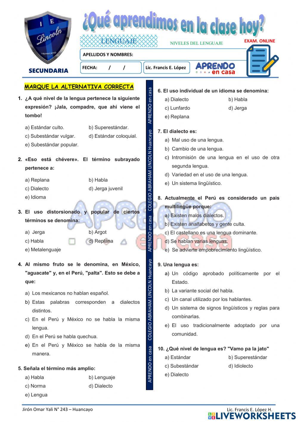 Prac. de niveles de la lengua