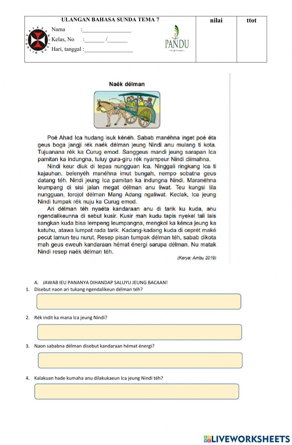 Ulangan Bahasa Sunda tema 7