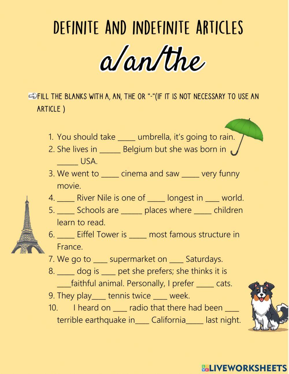 Definite and indefinite articles: a- an - the