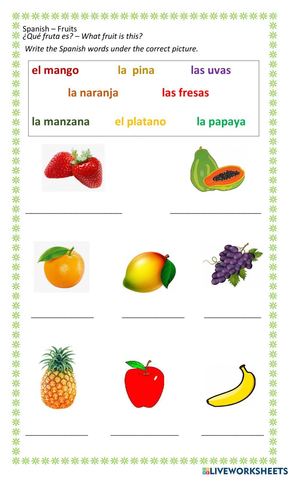 Spanish Fruits activity Live Worksheets