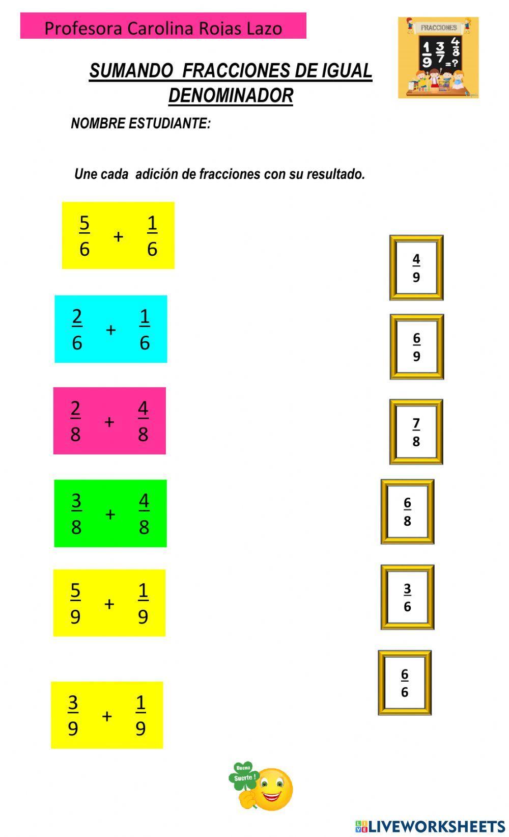 Sumar fracciones de igual denominador