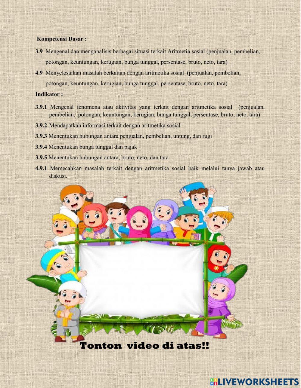 Aritmetika sosial (Bunga Tunggal, diskon dan pajak)