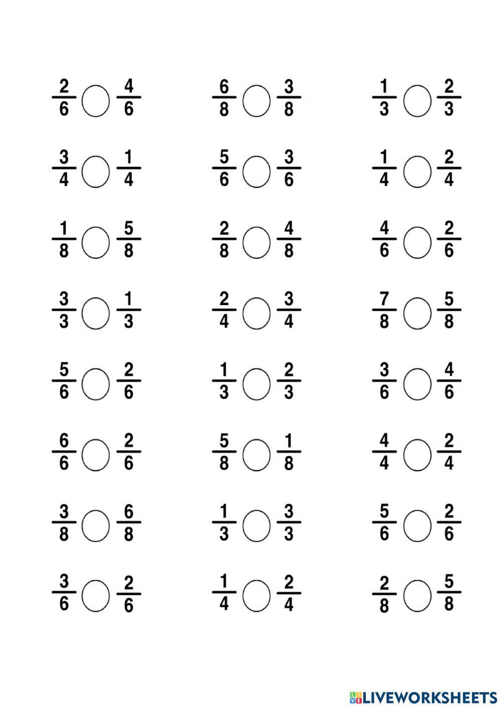 Compare fractions same denominator