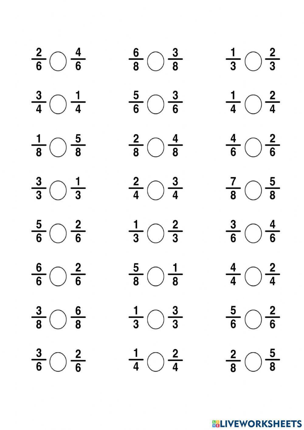 Compare fractions same denominator Compare fractions same denominator