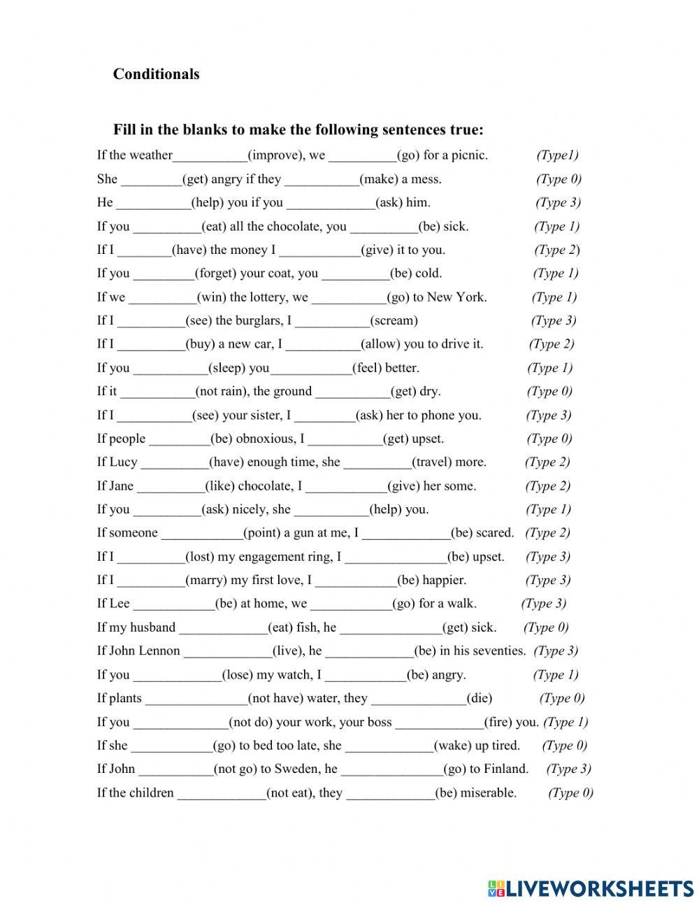 Conditionals online exercise for 9 form | Live Worksheets