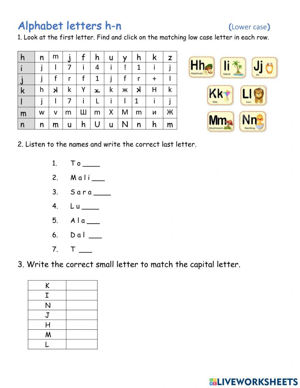 English Alphabet H-N (upper and lower case)