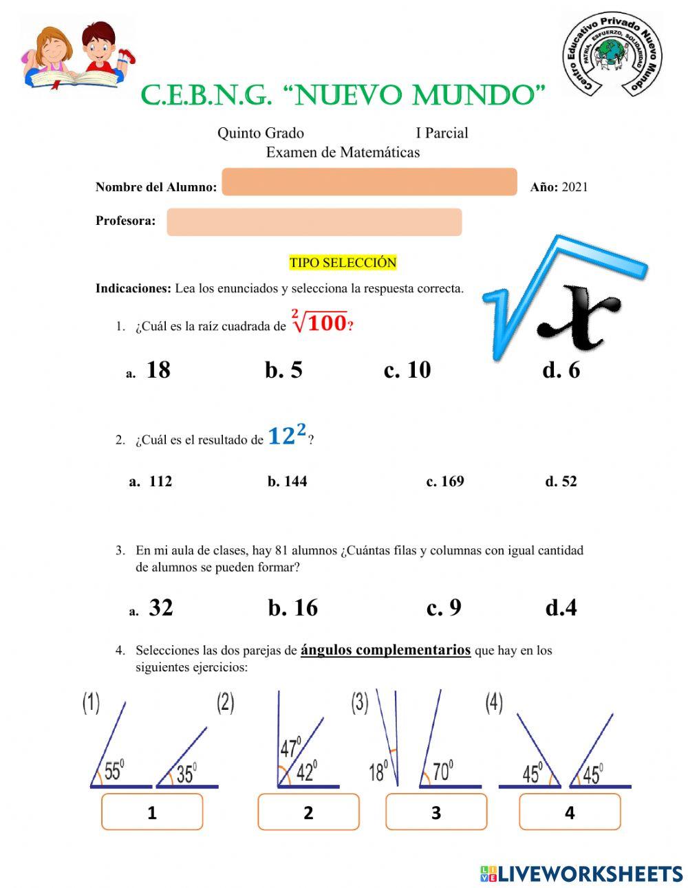 Examen de matemáticas