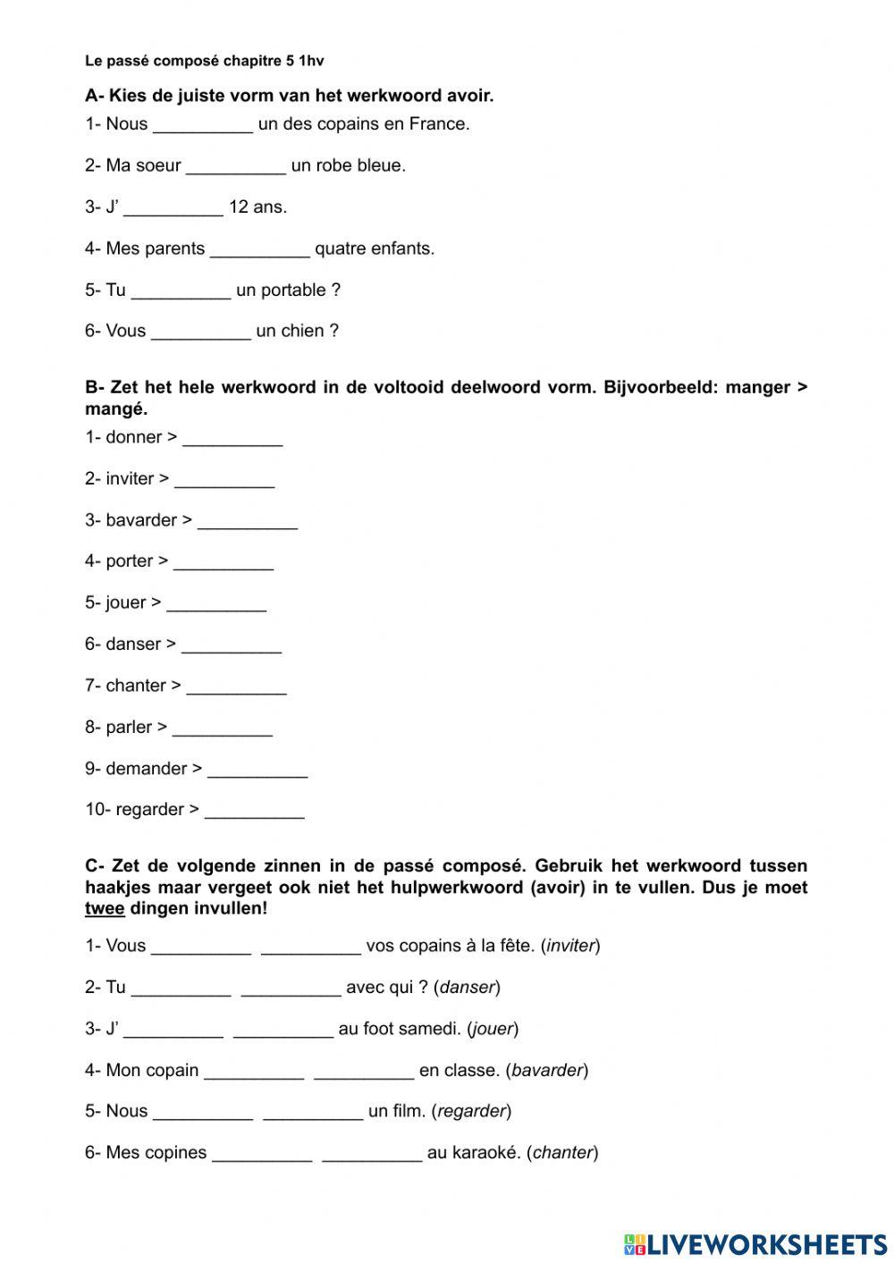 Passé composé BK (avoir)