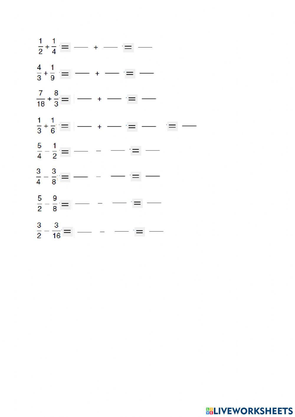Törtek összeadása, kivonása