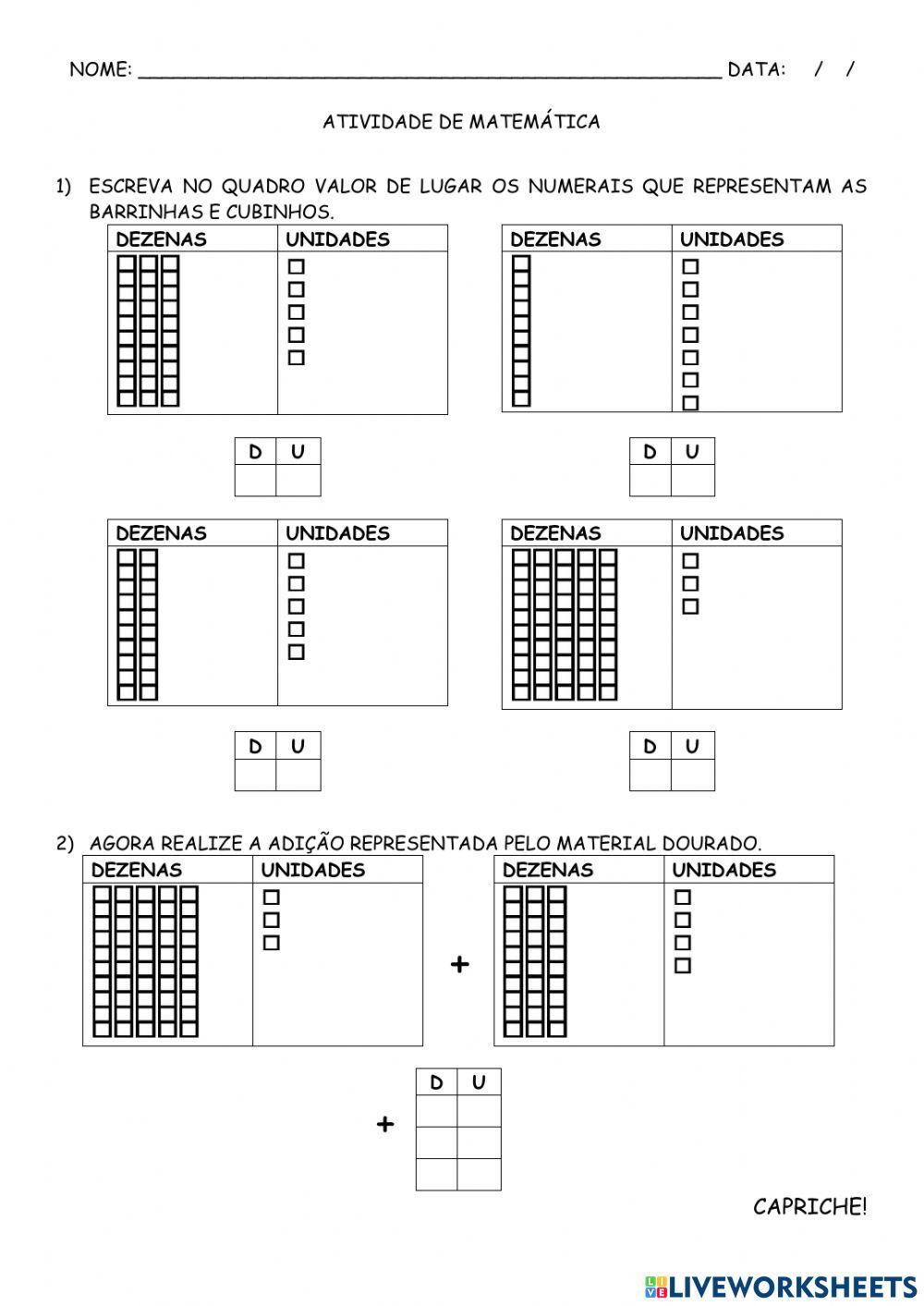 Adição no quadro valor de lugar