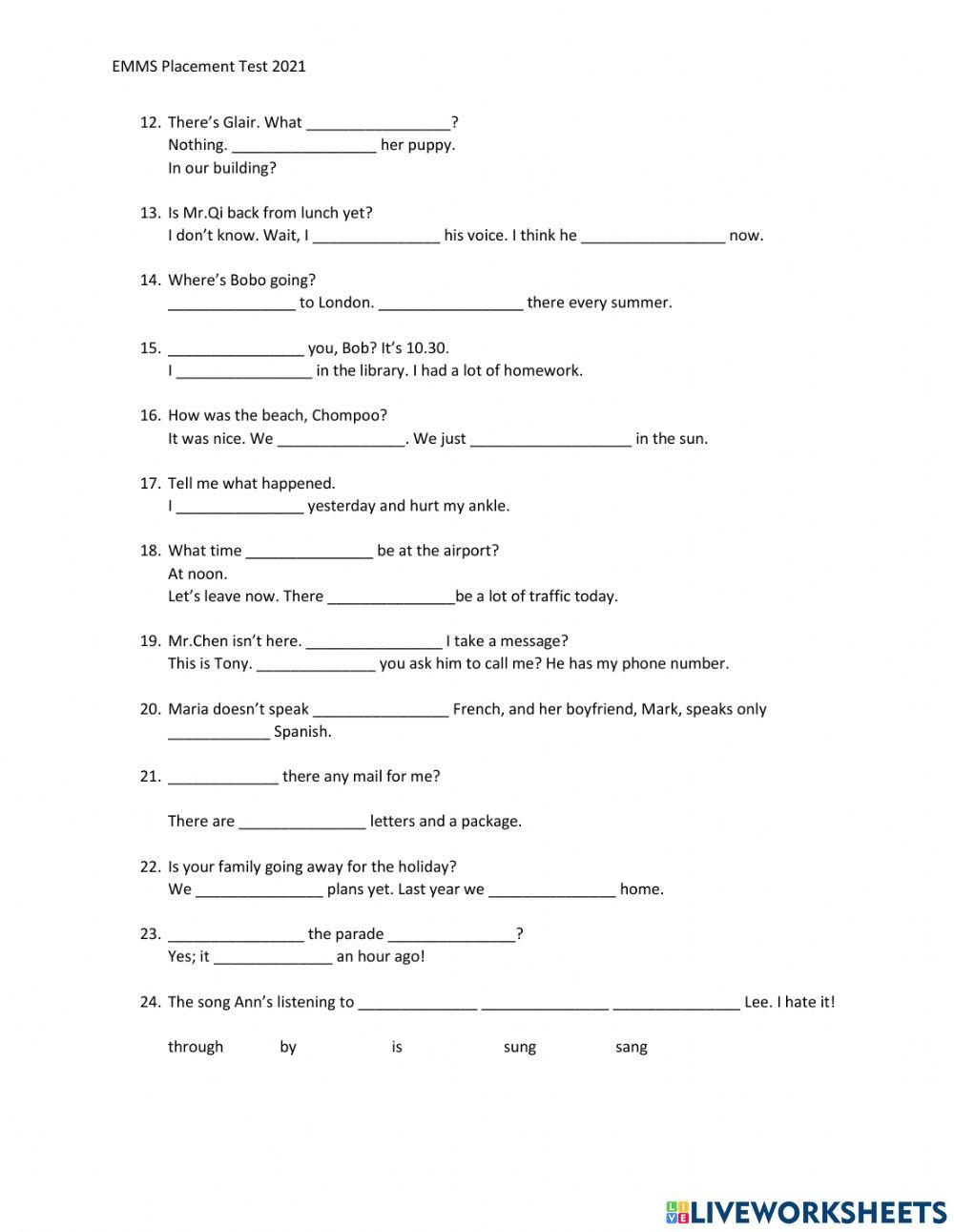 EMMS Placement Test 2021