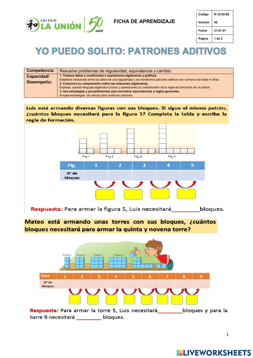 Yo puedo solito-patrones aditivos crecientes
