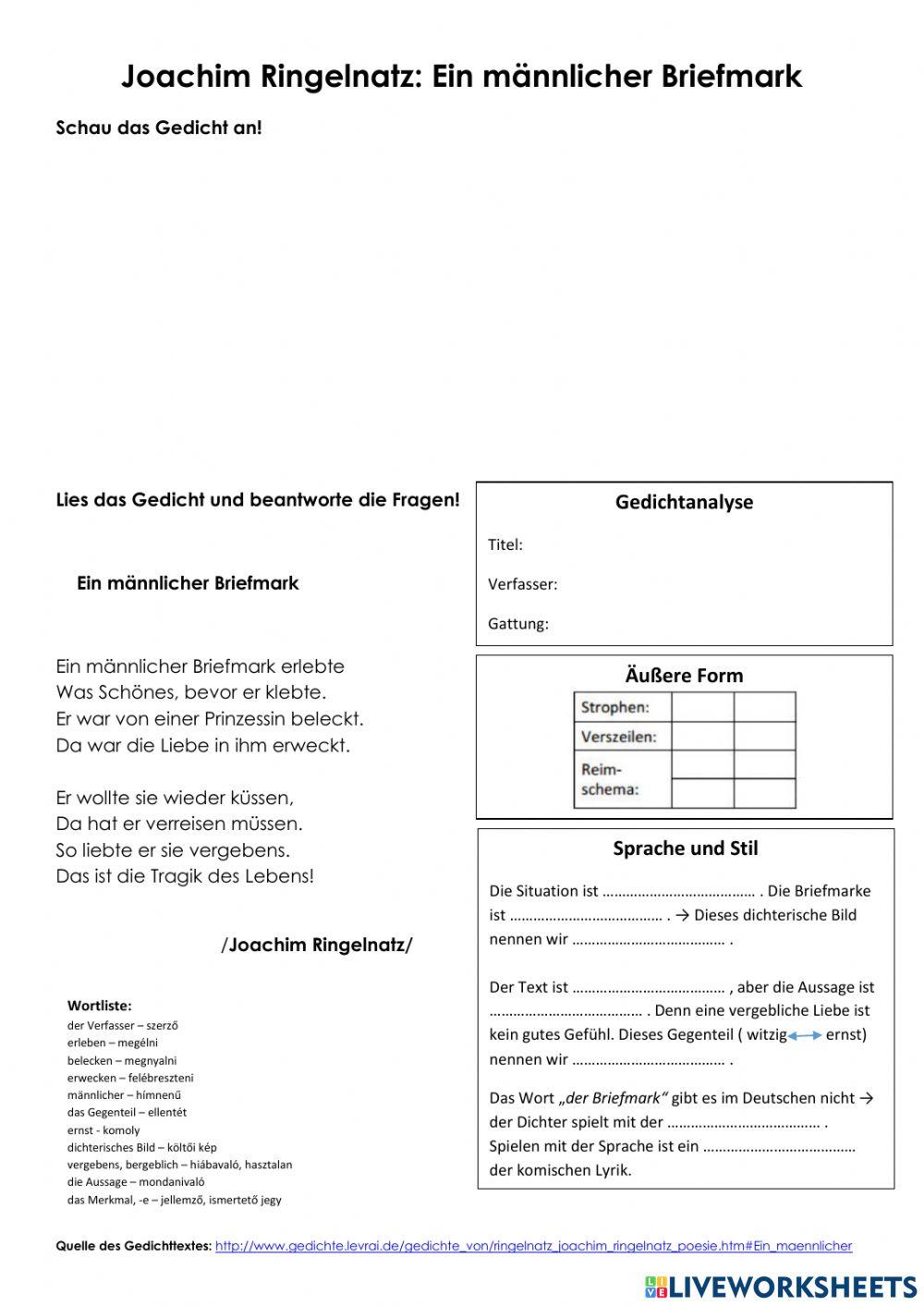 Joachim Ringelnatz: Ein männlicher Briefmark