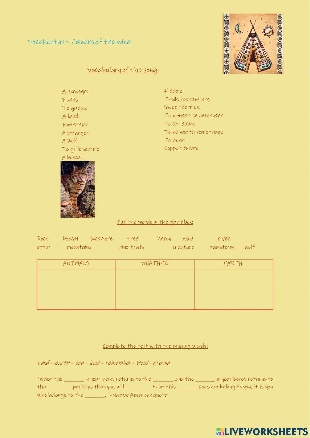 Colors of the wind - vocabulary