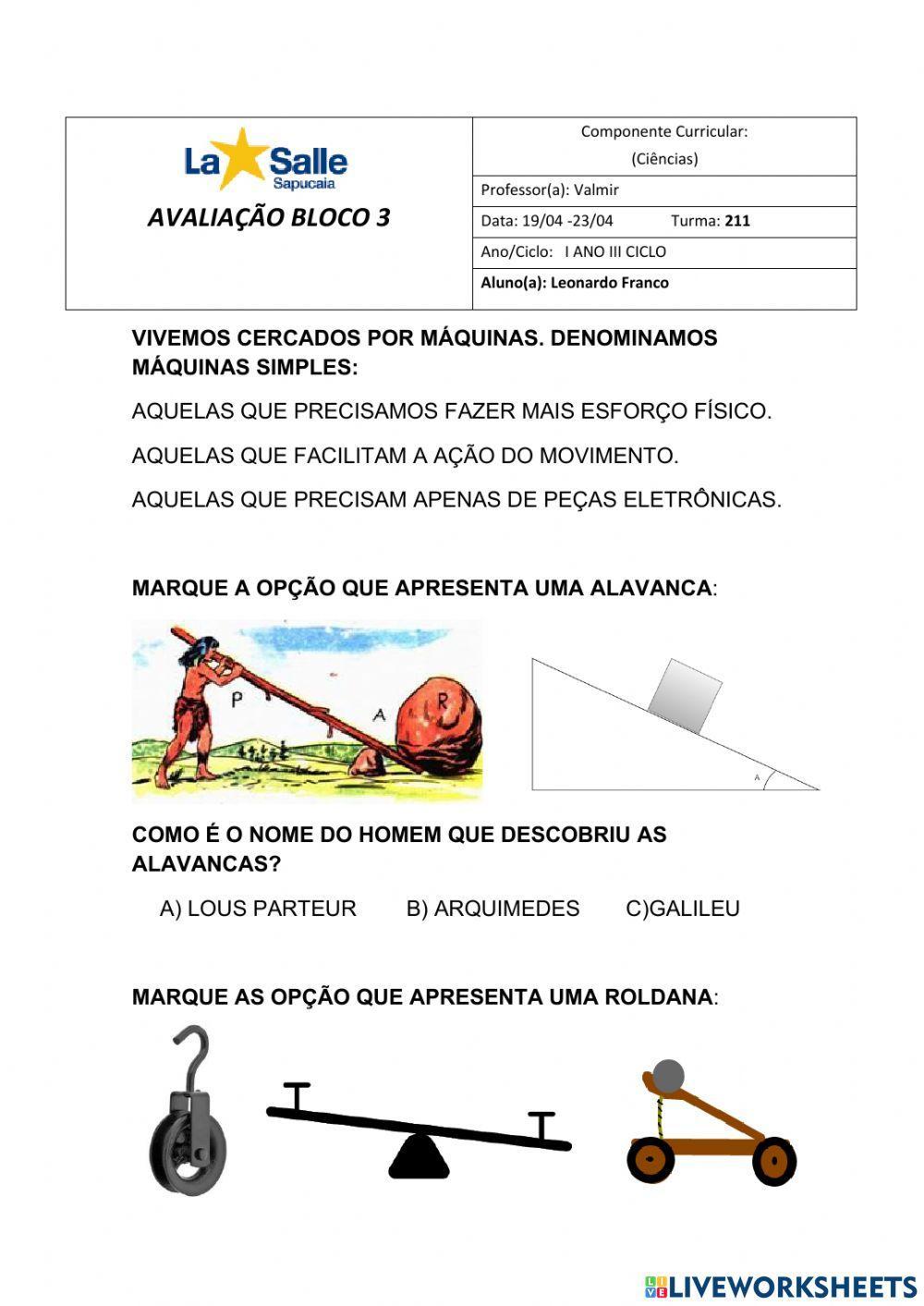 Avaliação ciências