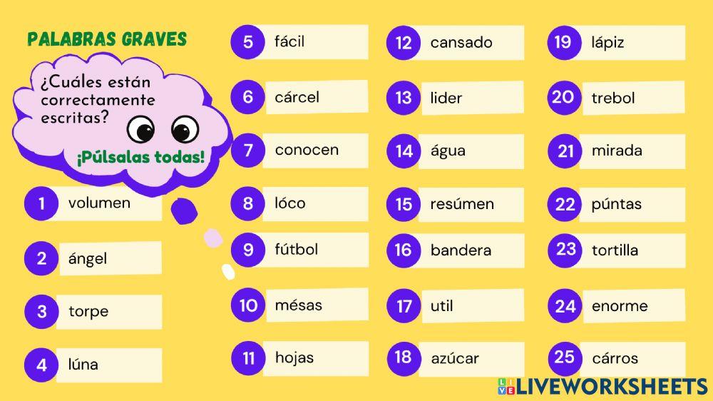 La puntuación de las palabras graves