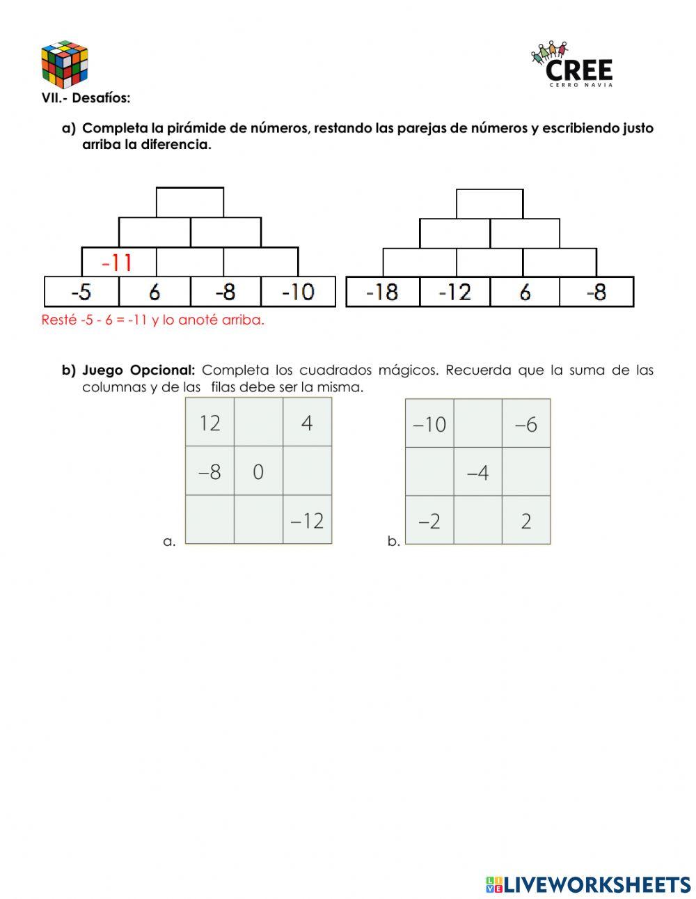 Ejercitación suma y resta enteros