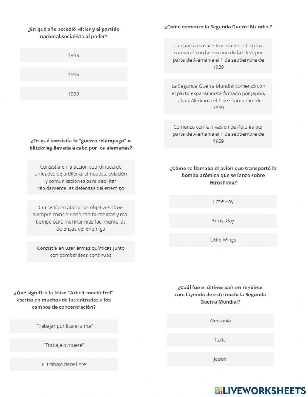 Evaluacion segunda guerra mundial