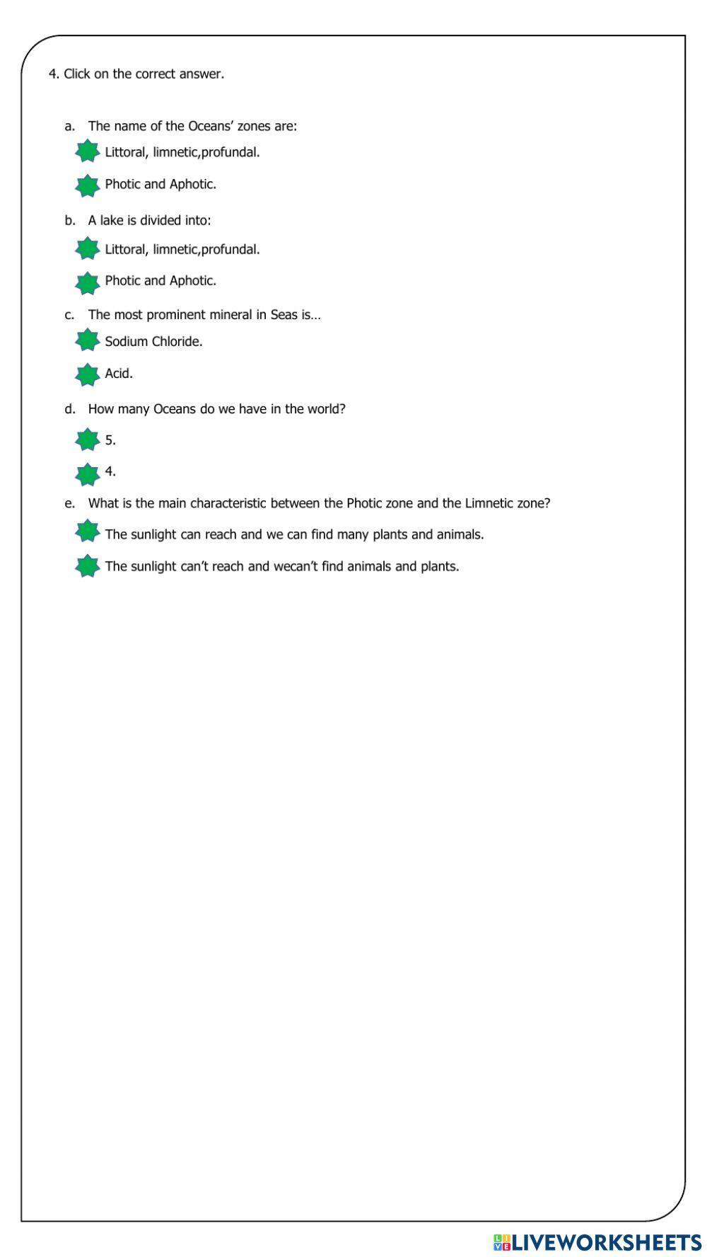 Oceans, lakes and seas