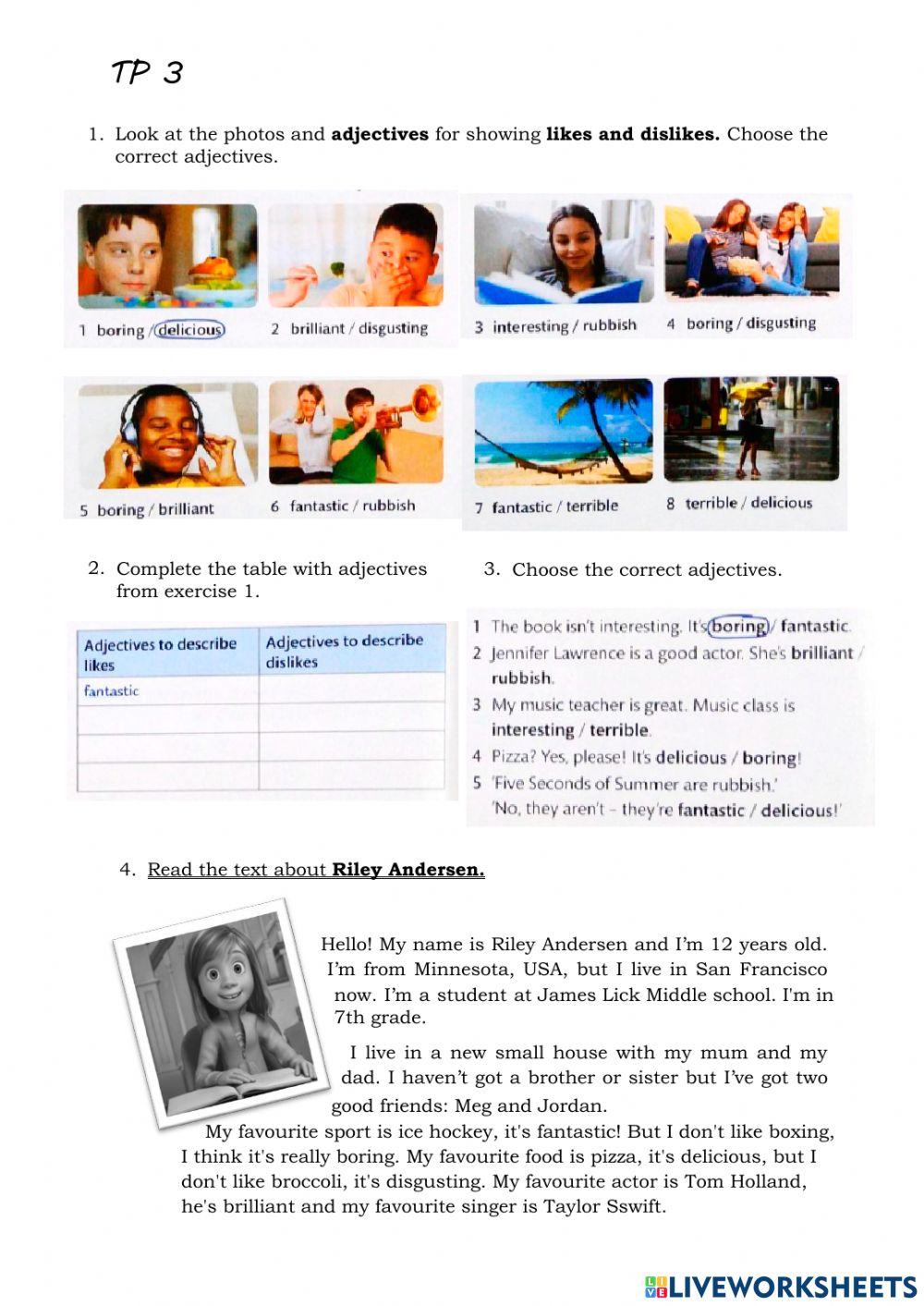 Personal information and adjectives