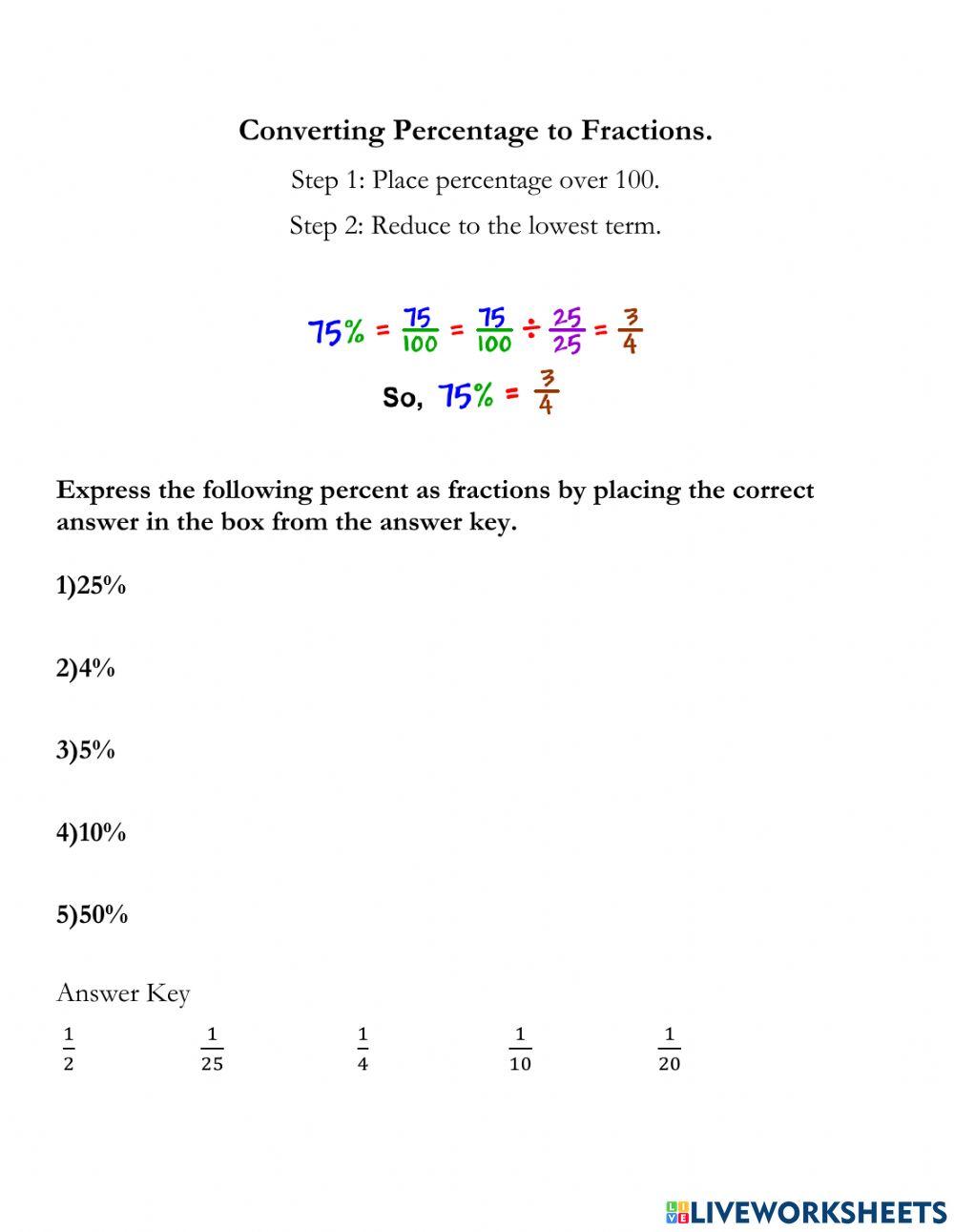 Convert Percentages to Fractions