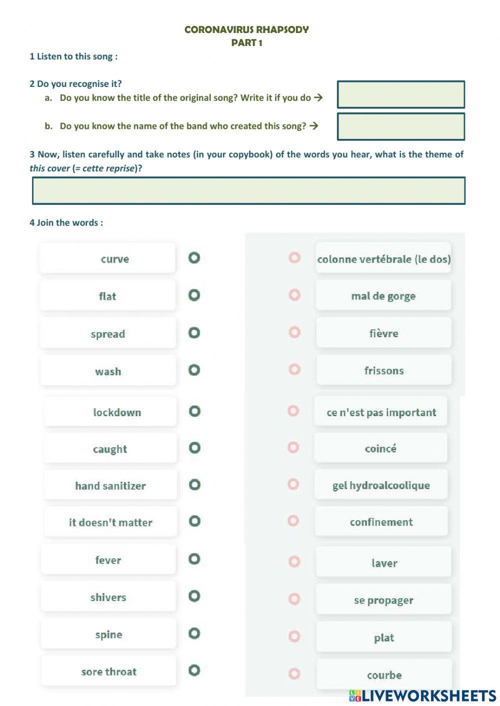 Coronavirus Rhapsody part 1 worksheet | Live Worksheets