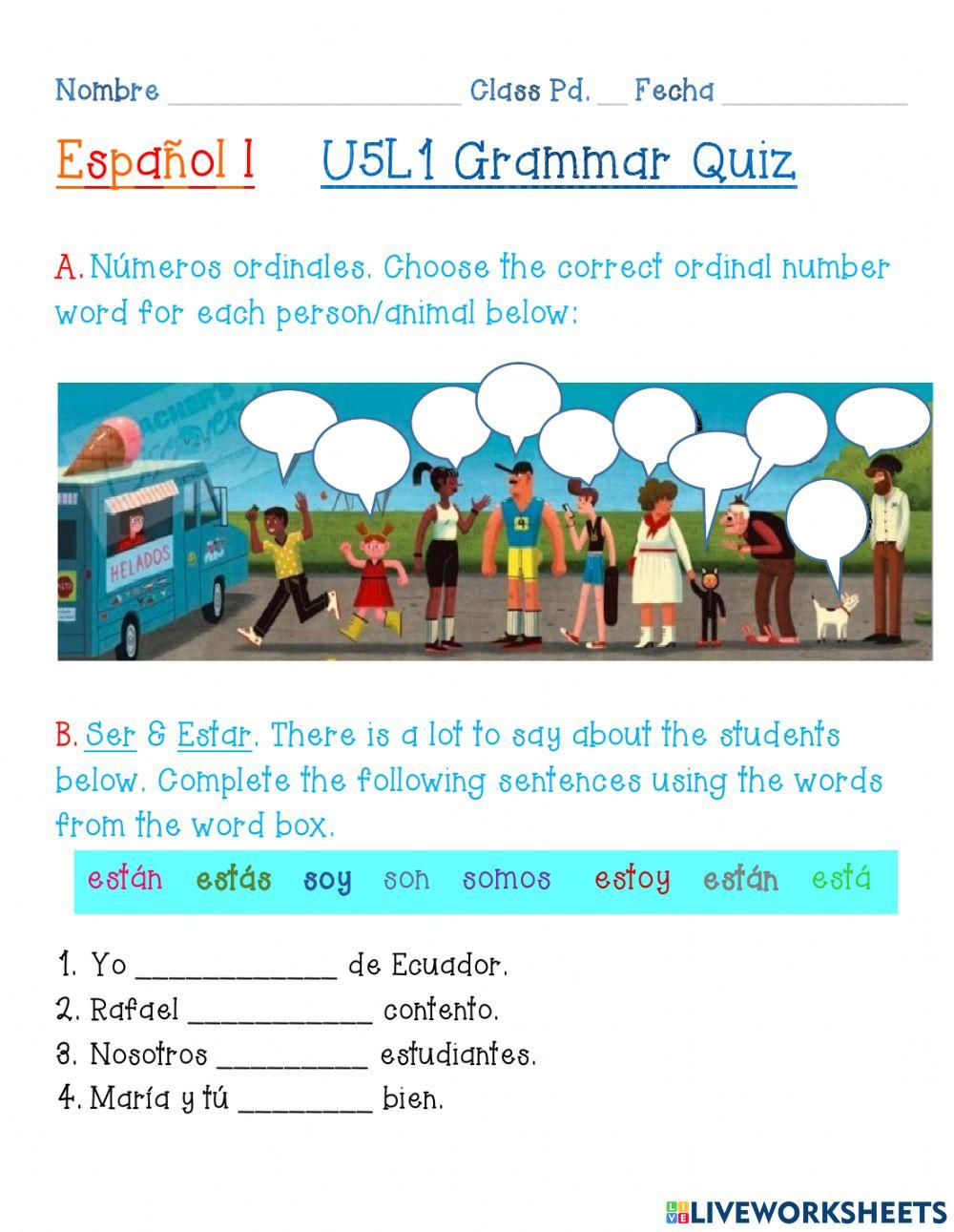 Números Ordinales, Verbos Ser y Estar
