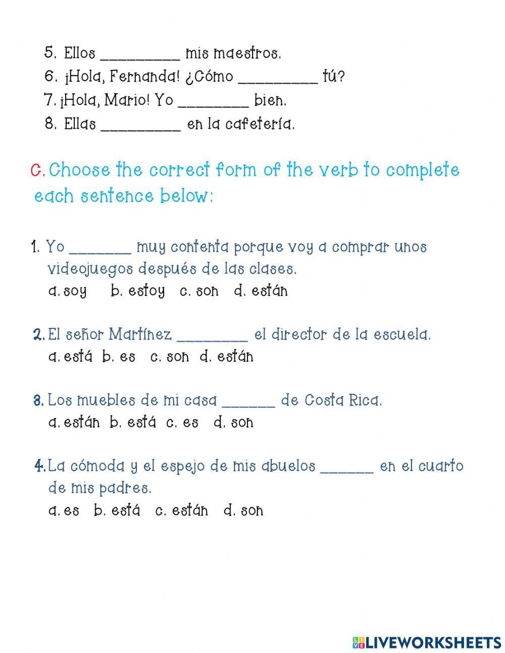 Números Ordinales, Verbos Ser y Estar