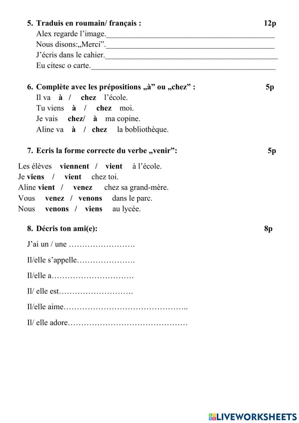 Evaluation 5e classe