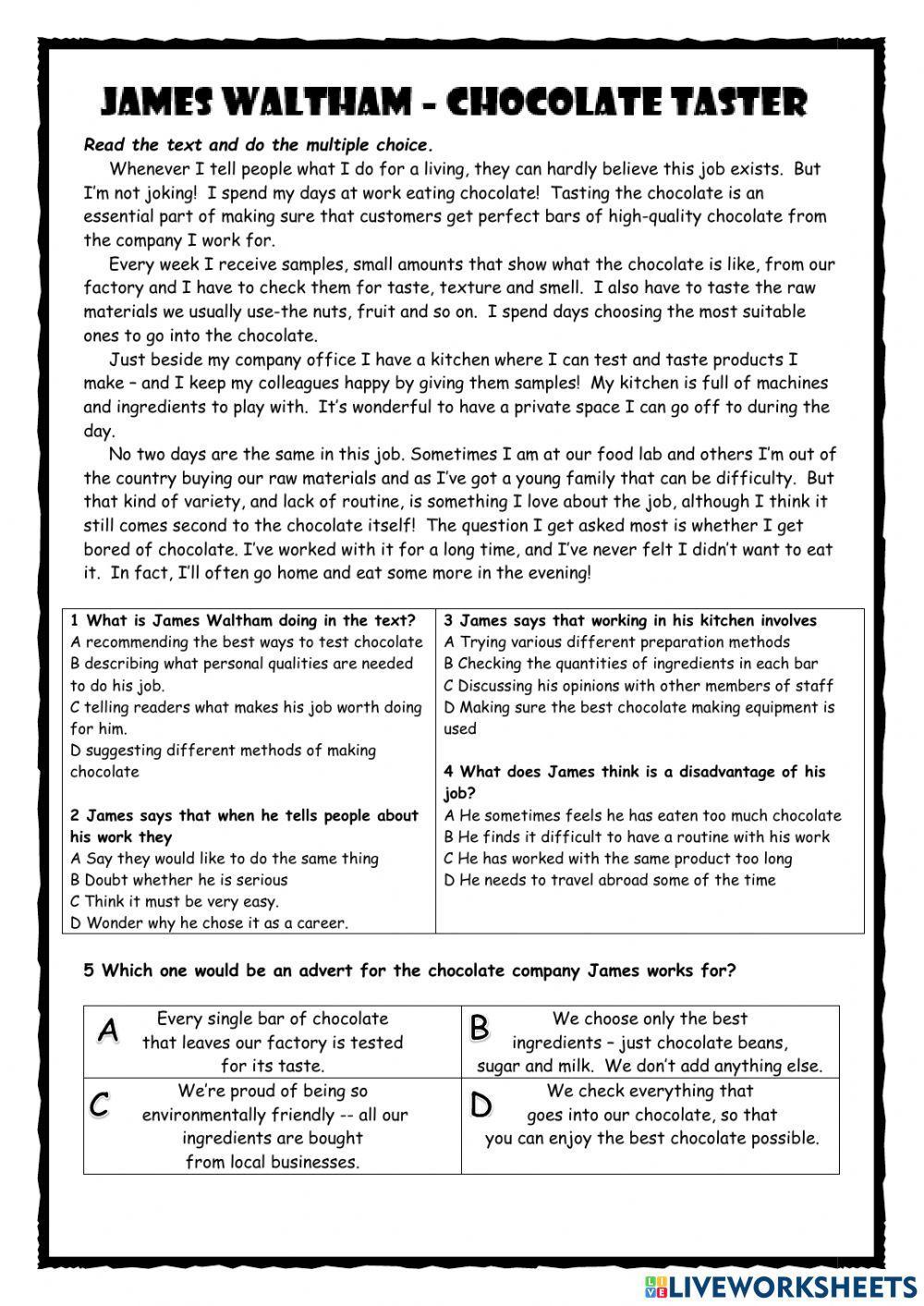 Chocolate Taster PET Reading