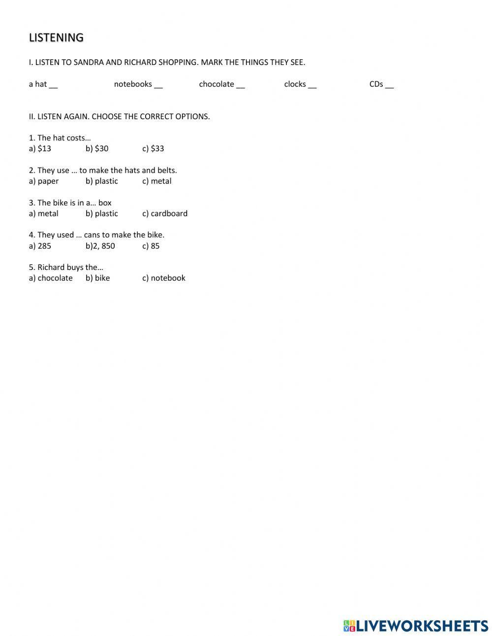 Reading and listening practice