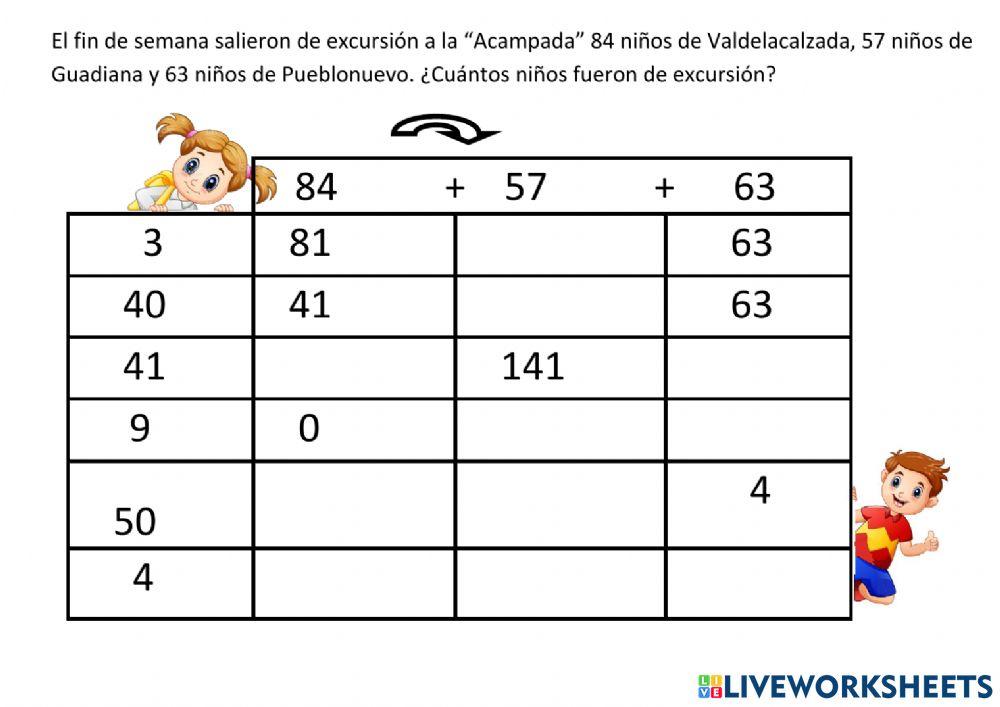 Ficha de 3 sumandos abn