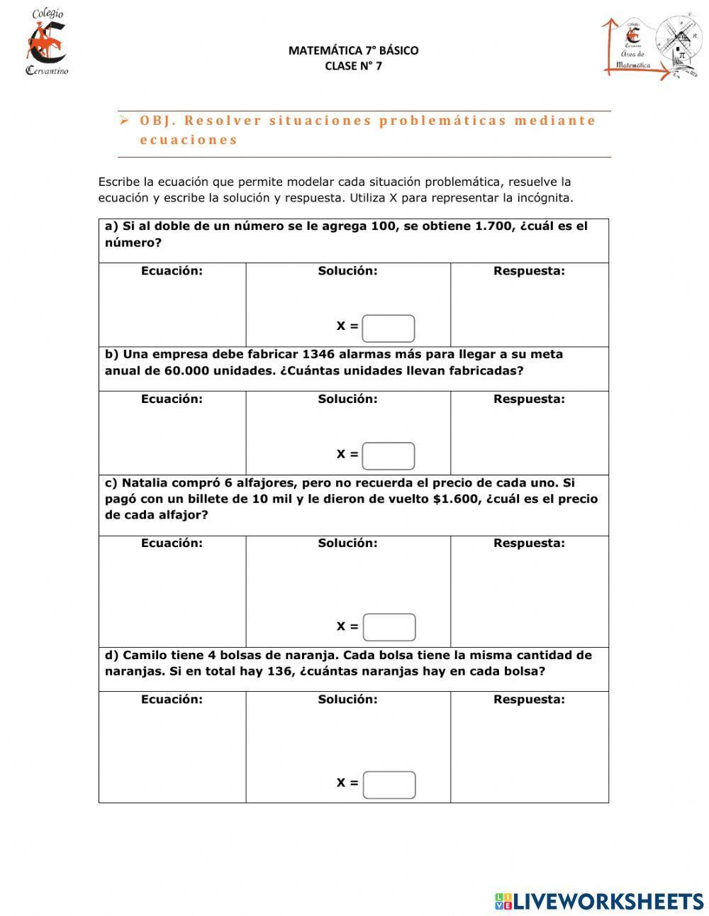 Problemas con ecuaciones