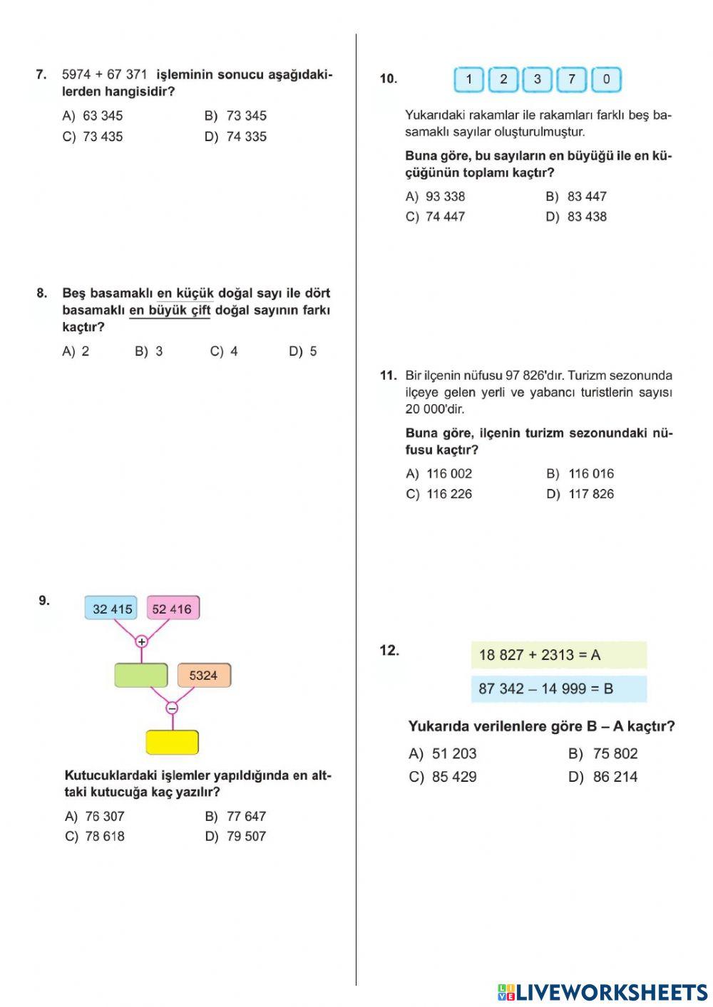 5. SINIF Doğal sayilarla i̇şlemler-doğal sayilarla toplama ve çikarma i̇şlemleri̇-test-04