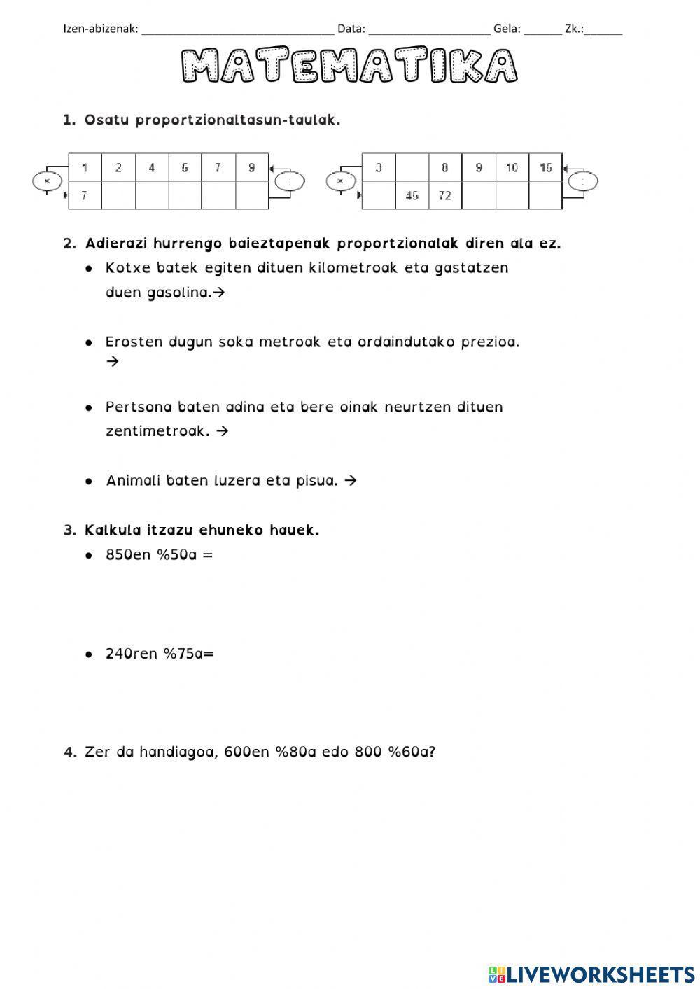 Proportzionaltasuna - kontrola -