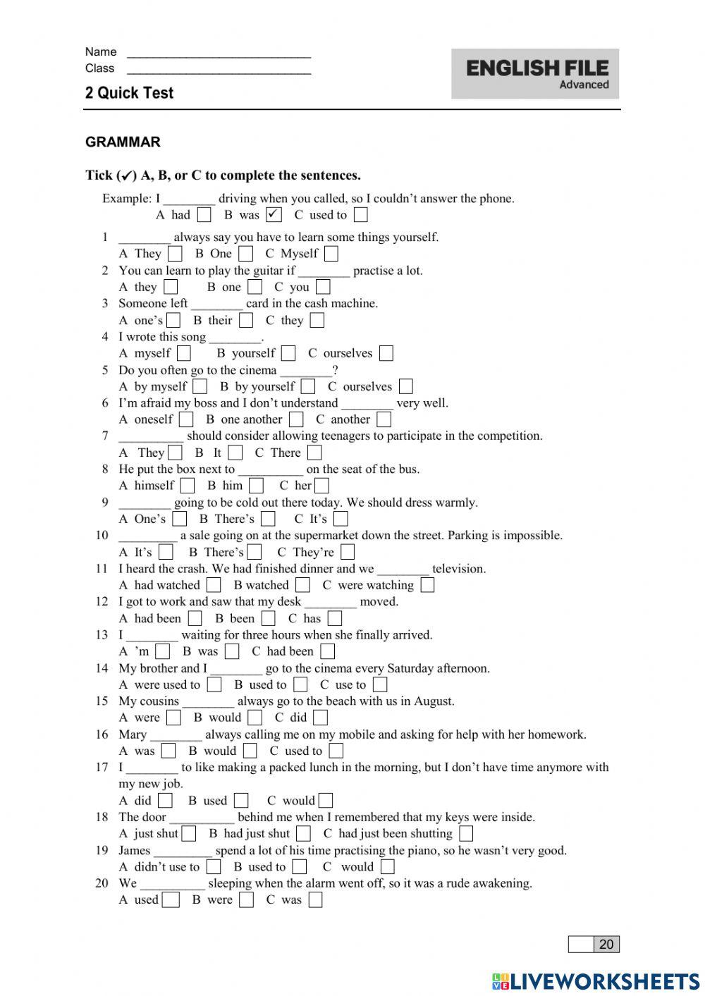 EF advanced quick test unit 2