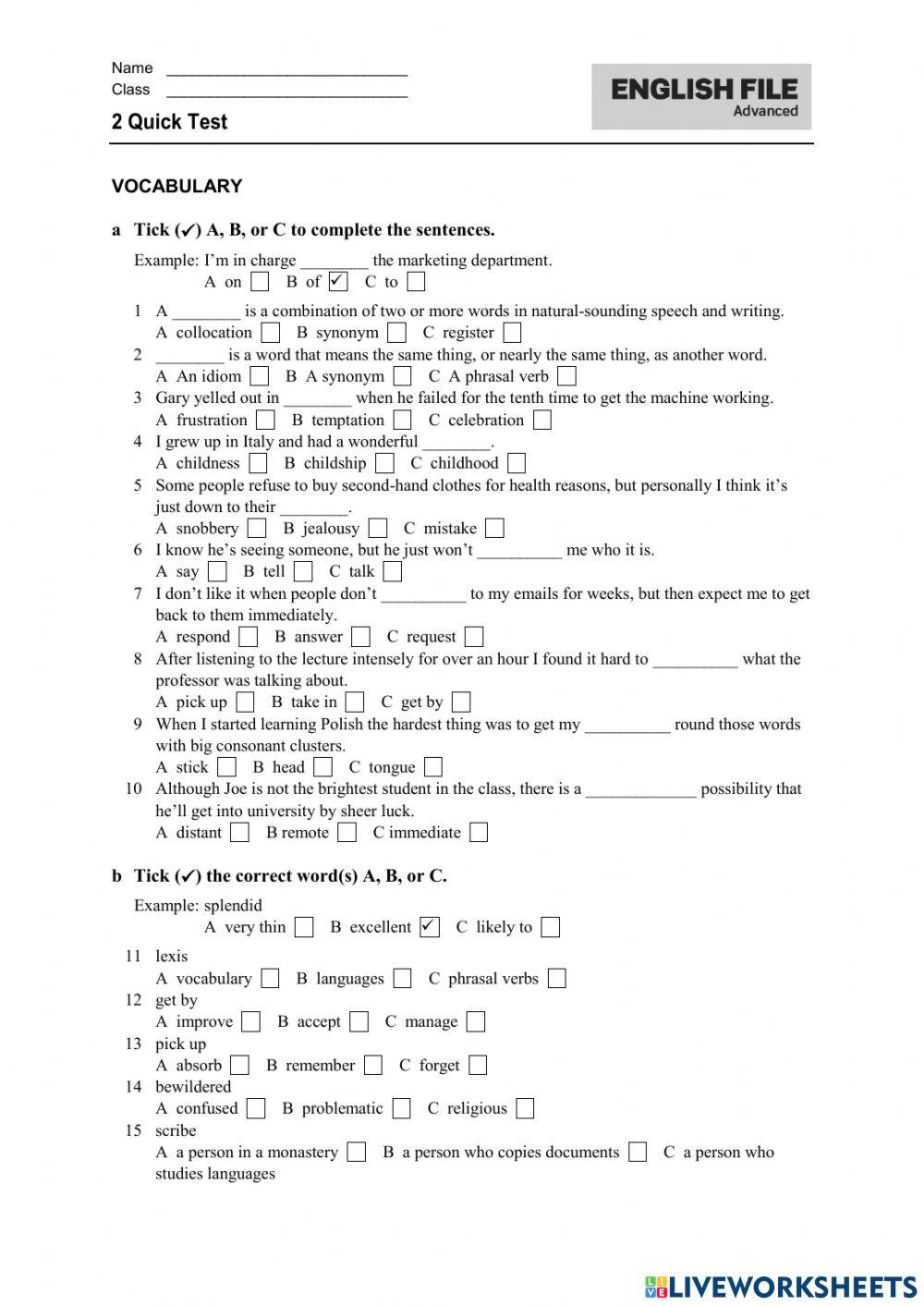 EF advanced quick test unit 2