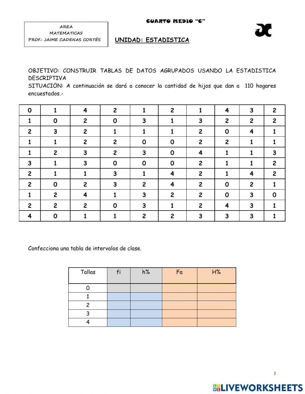 Tabla de datos agrupados y no agrupados